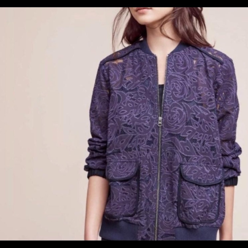 Anthropologie Miranda lace bomber jacket